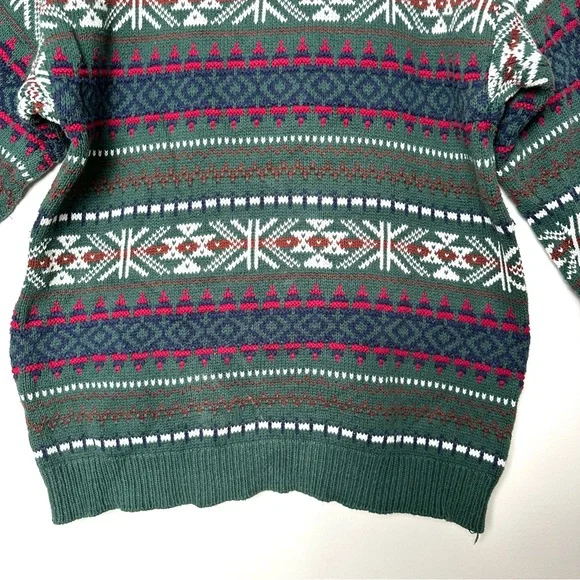 Vintage Cottagecore Cotton Ginny Cotton Forest Green Fair Isle Cozycore Sweater - Picture 8 of 9